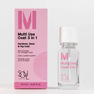 SOULnails, Уход прозрачный Milti Use Coat 3 in1 (12,5 мл)