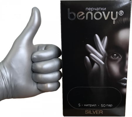 Benovy, Перчатки нитриловые - Cеребряные S (100 шт)