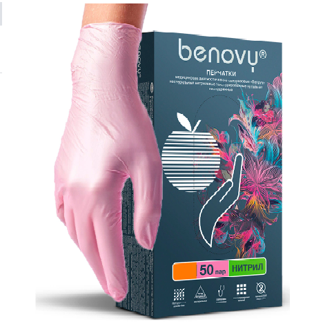 Benovy, Перчатки нитриловые - Розовые S (100 шт)